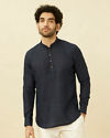 alt message - Manyavar Men Violet Blue Short Kurta image number 0